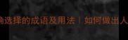 10个形容正确选择的成语及用法如何做出人生关键决策